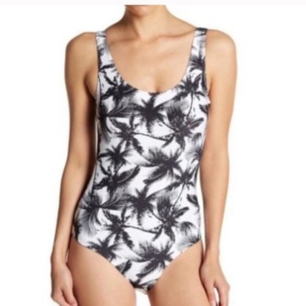 Onia Kelly One Piece Swimsuit Women's M Black White Palm Print High Leg
